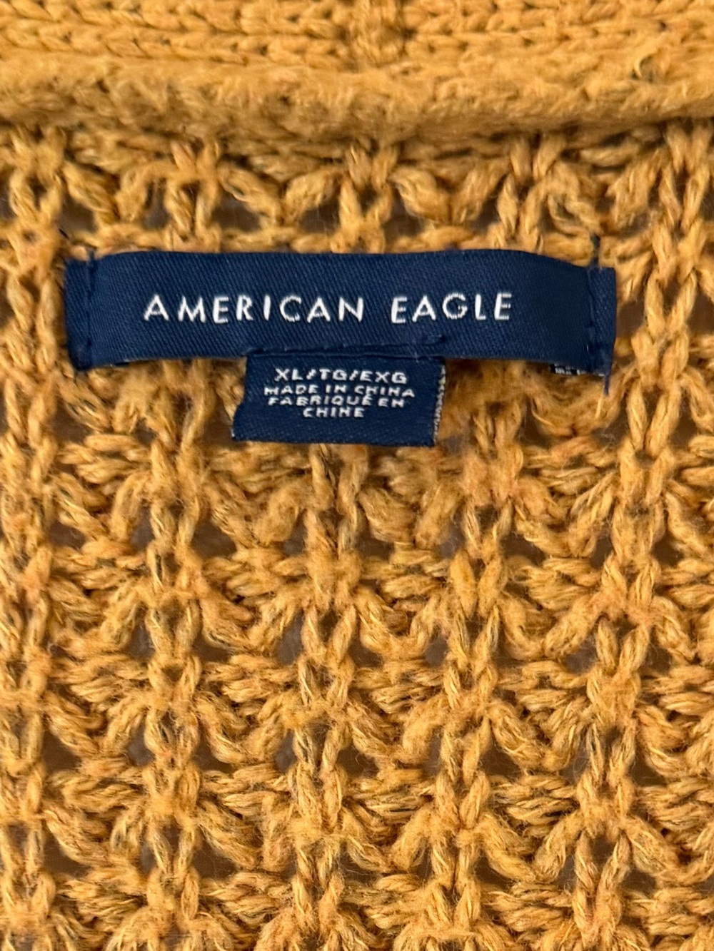 American Eagle Outfitters Ochre Open-Knit Button Front Cardigan - Picture 3 of 3